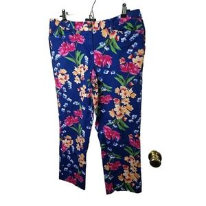 Lands End Blue Floral Mid Rise Ankle Pants. Size 12